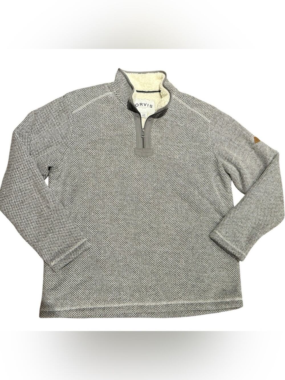 Orvis Men's XL Heather Gray Quarter Zip Pullover Sweater with Sherpa Lining